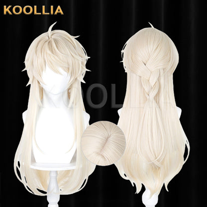 Honor of Kings Hainuo Wig Light Creamy Champagne Gold Realistic Scalp Top Integrated Half‑Up Braid Long Wig Basic Wig