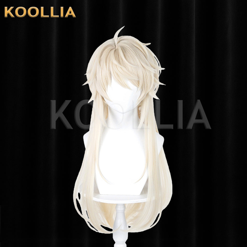 Honor of Kings Hainuo Wig Light Creamy Champagne Gold Realistic Scalp Top Integrated Half‑Up Braid Long Wig Basic Wig