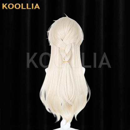 Honor of Kings Hainuo Wig Light Creamy Champagne Gold Realistic Scalp Top Integrated Half‑Up Braid Long Wig Basic Wig