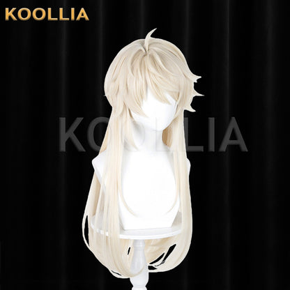 Honor of Kings Hainuo Wig Light Creamy Champagne Gold Realistic Scalp Top Integrated Half‑Up Braid Long Wig Basic Wig