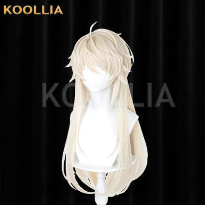 Honor of Kings Hainuo Wig Light Creamy Champagne Gold Realistic Scalp Top Integrated Half‑Up Braid Long Wig Basic Wig