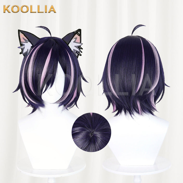 Niko Niko Hameko Wig Dark Purple With Light Pink Highlights Realistic Scalp Top Layered Short Wig Basic Wig