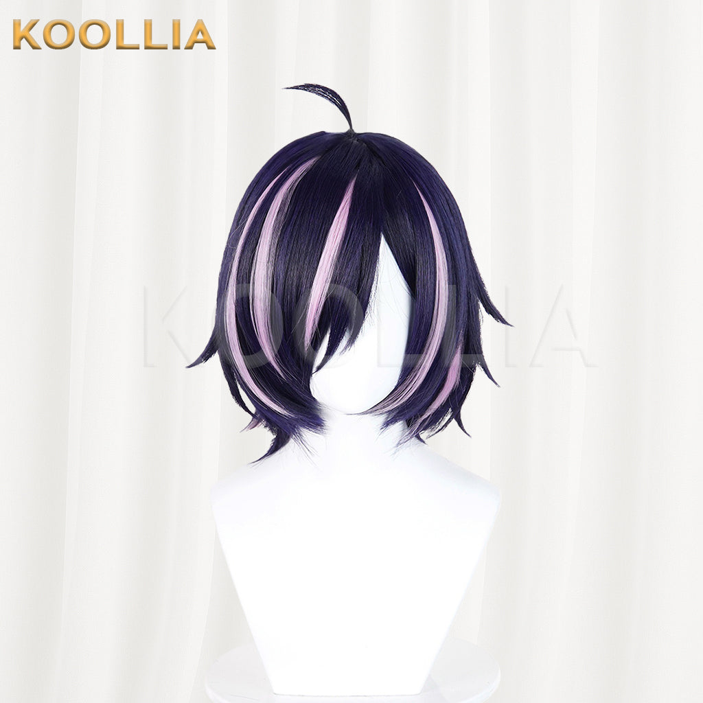 Niko Niko Hameko Wig Dark Purple With Light Pink Highlights Realistic Scalp Top Layered Short Wig Basic Wig