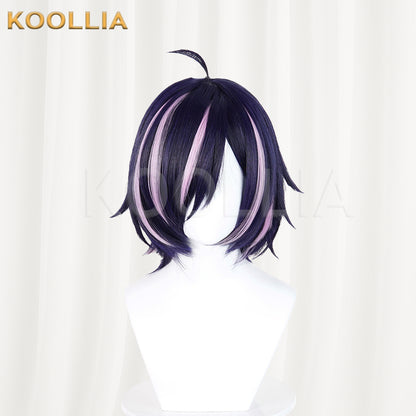 Niko Niko Hameko Wig Dark Purple With Light Pink Highlights Realistic Scalp Top Layered Short Wig Basic Wig