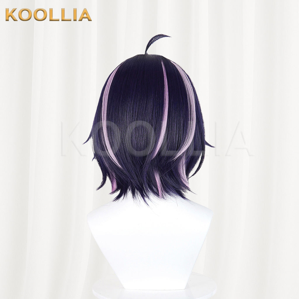 Niko Niko Hameko Wig Dark Purple With Light Pink Highlights Realistic Scalp Top Layered Short Wig Basic Wig