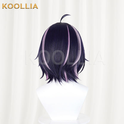 Niko Niko Hameko Wig Dark Purple With Light Pink Highlights Realistic Scalp Top Layered Short Wig Basic Wig