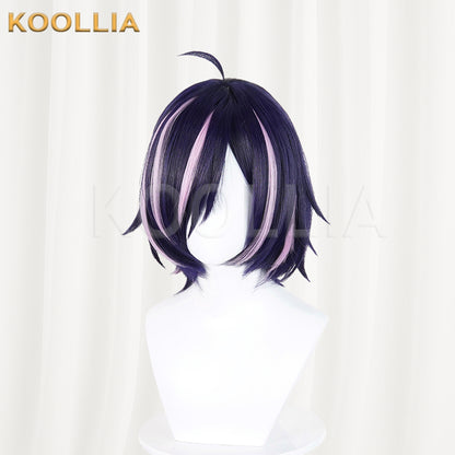 Niko Niko Hameko Wig Dark Purple With Light Pink Highlights Realistic Scalp Top Layered Short Wig Basic Wig