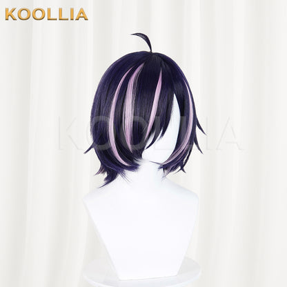Niko Niko Hameko Wig Dark Purple With Light Pink Highlights Realistic Scalp Top Layered Short Wig Basic Wig