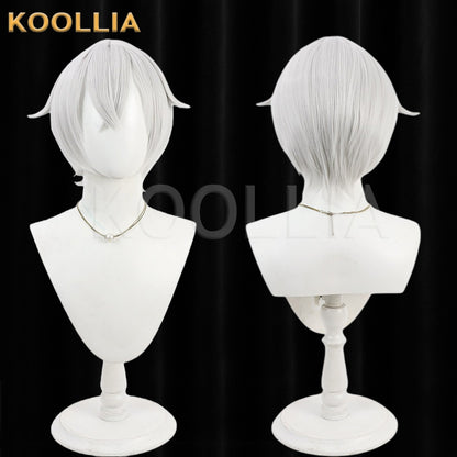 Touken Ranbu Hotarumaru Wig Cool Silver‑White Realistic Scalp Top Short Layered With Outward Hair Horns Basic Wig