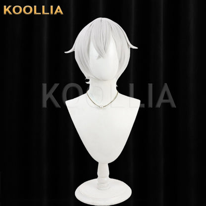Touken Ranbu Hotarumaru Wig Cool Silver‑White Realistic Scalp Top Short Layered With Outward Hair Horns Basic Wig