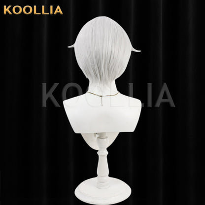 Touken Ranbu Hotarumaru Wig Cool Silver‑White Realistic Scalp Top Short Layered With Outward Hair Horns Basic Wig