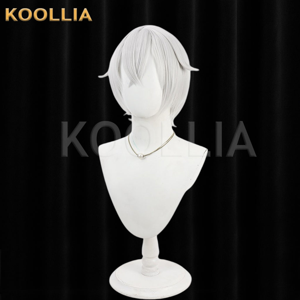 Touken Ranbu Hotarumaru Wig Cool Silver‑White Realistic Scalp Top Short Layered With Outward Hair Horns Basic Wig