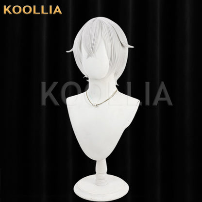 Touken Ranbu Hotarumaru Wig Cool Silver‑White Realistic Scalp Top Short Layered With Outward Hair Horns Basic Wig