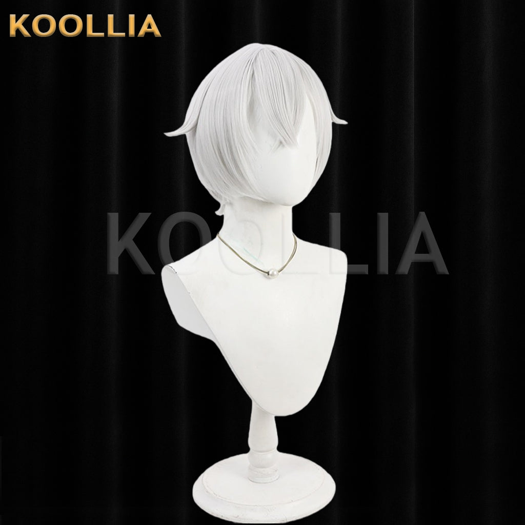 Touken Ranbu Hotarumaru Wig Cool Silver‑White Realistic Scalp Top Short Layered With Outward Hair Horns Basic Wig
