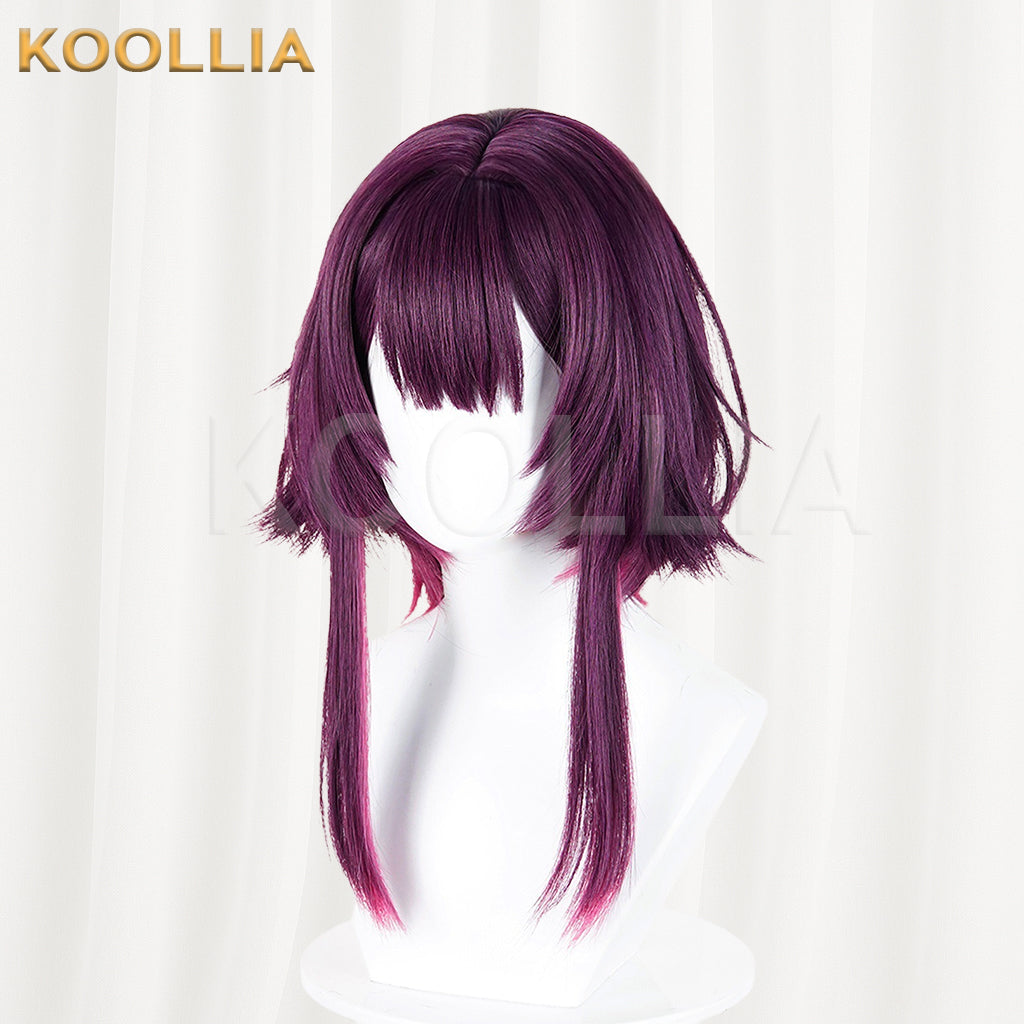 Onmyoji Kagura Morning Dew Blossom Ver. Wig Deep Purple Magenta‑Pink Gradient Realistic Scalp Top Short Wig Basic Wig