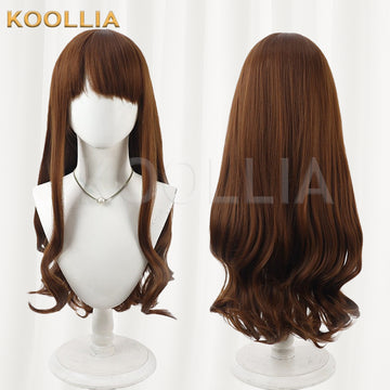 Fate EXTRA Hakuno Kishinami Wig Warm Tea‑Brown Realistic Scalp Top Medium‑Length Big Wavy Curls Basic Wig