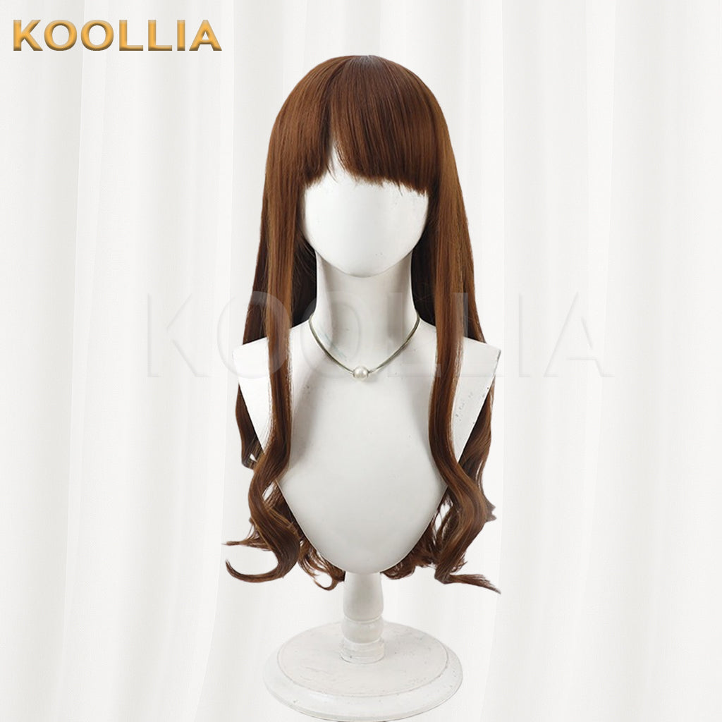 Fate EXTRA Hakuno Kishinami Wig Warm Tea‑Brown Realistic Scalp Top Medium‑Length Big Wavy Curls Basic Wig