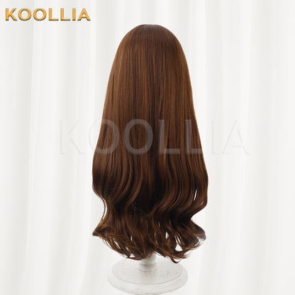 Fate EXTRA Hakuno Kishinami Wig Warm Tea‑Brown Realistic Scalp Top Medium‑Length Big Wavy Curls Basic Wig