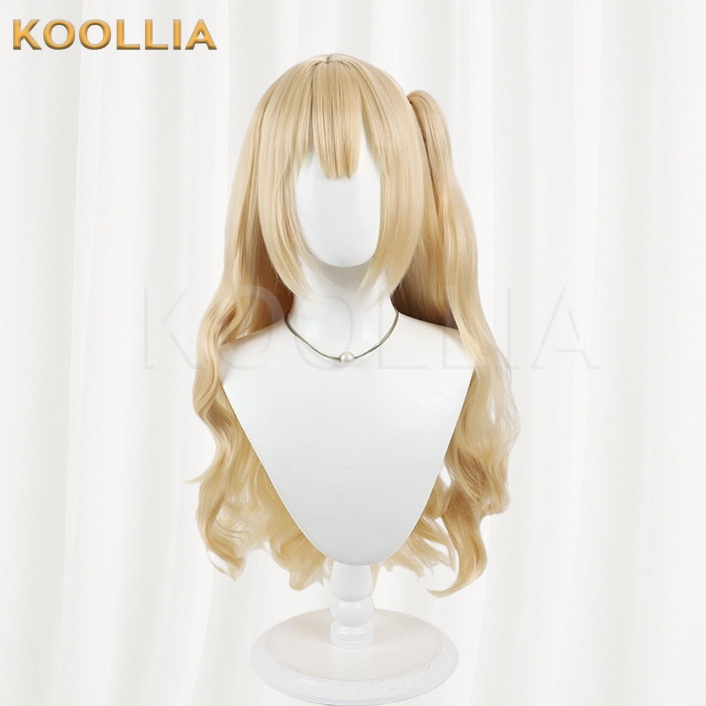 Hana‑Kane Soumei Kozakura Yui Wig Light Cream‑Golden Realistic Scalp Top Long Wavy Wig With Claw‑clip Single Ponytail Basic Wig