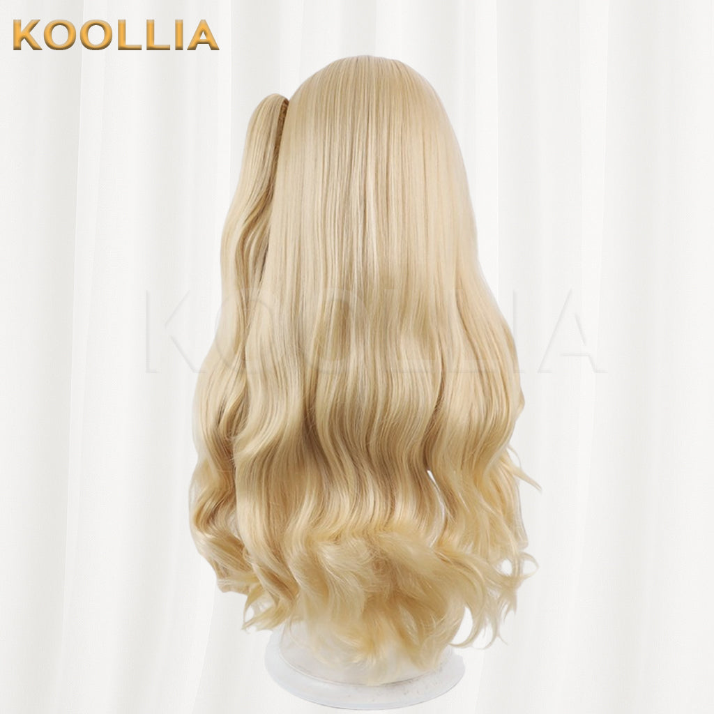 Hana‑Kane Soumei Kozakura Yui Wig Light Cream‑Golden Realistic Scalp Top Long Wavy Wig With Claw‑clip Single Ponytail Basic Wig