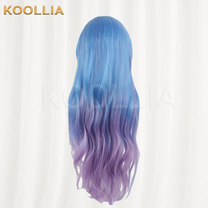 Kugayama Shiori's Death Notebook Kugayama Shiori Wig Blue Purple Gradient Realistic Scalp Top Long Wavy Curly Wig Basic Wig