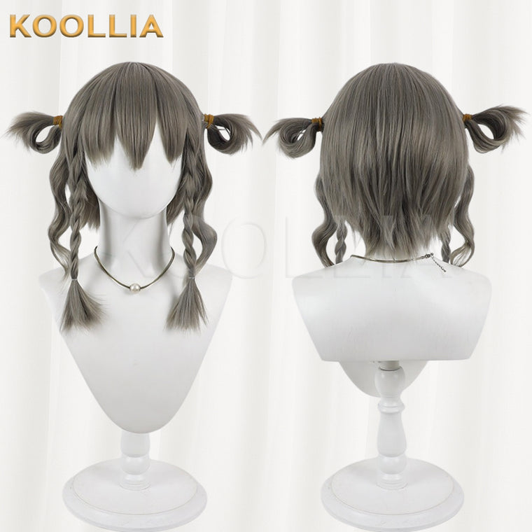 Project Sekai Colorful Stage Kusanagi Nene Wig Grey‑Tea Brown Realistic Scalp Top Double Braids With Side Loop Pigtails Basic Wig