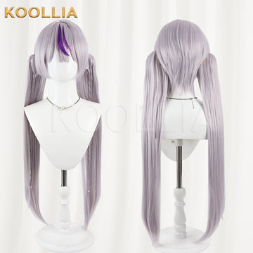 Vtuber Laplace Darkness Wig Dusty Grey‑Purple Realistic Scalp Top Detachable Braided Twin Ponytails Basic Wig