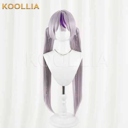 Vtuber Laplace Darkness Wig Dusty Grey‑Purple Realistic Scalp Top Detachable Braided Twin Ponytails Basic Wig