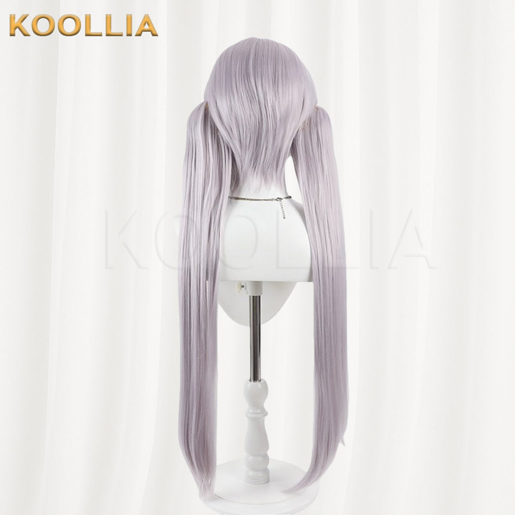 Vtuber Laplace Darkness Wig Dusty Grey‑Purple Realistic Scalp Top Detachable Braided Twin Ponytails Basic Wig