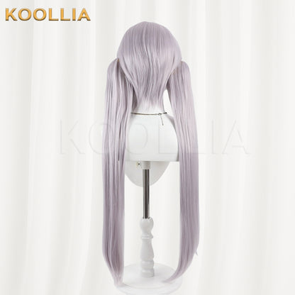 Vtuber Laplace Darkness Wig Dusty Grey‑Purple Realistic Scalp Top Detachable Braided Twin Ponytails Basic Wig
