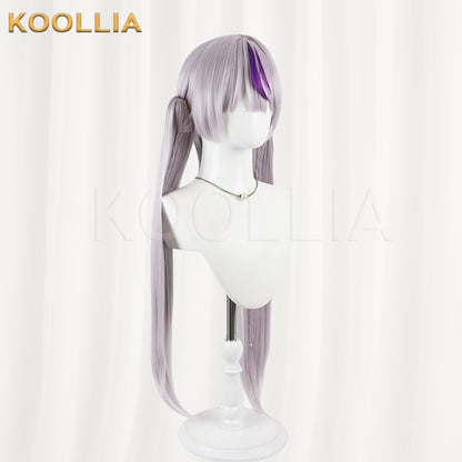 Vtuber Laplace Darkness Wig Dusty Grey‑Purple Realistic Scalp Top Detachable Braided Twin Ponytails Basic Wig