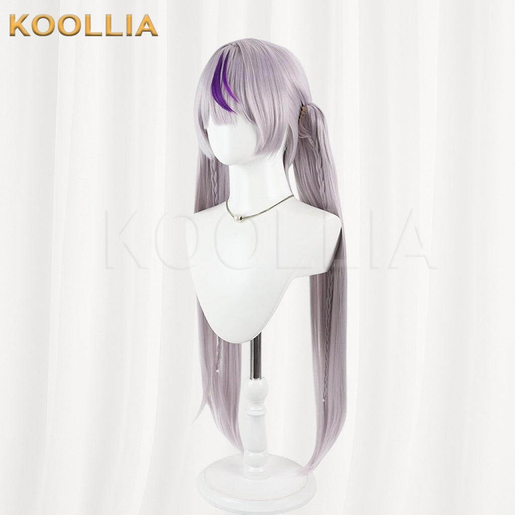 Vtuber Laplace Darkness Wig Dusty Grey‑Purple Realistic Scalp Top Detachable Braided Twin Ponytails Basic Wig