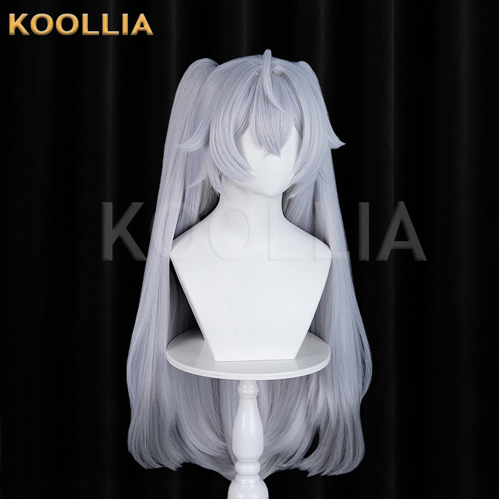 Zenless Zone Zero Lindvayne Silver‑Grey Wig Thick Mixed Fluffy Silk Detachable Tiger‑Clip Twin Ponytails Realistic Scalp Top Basic Wig