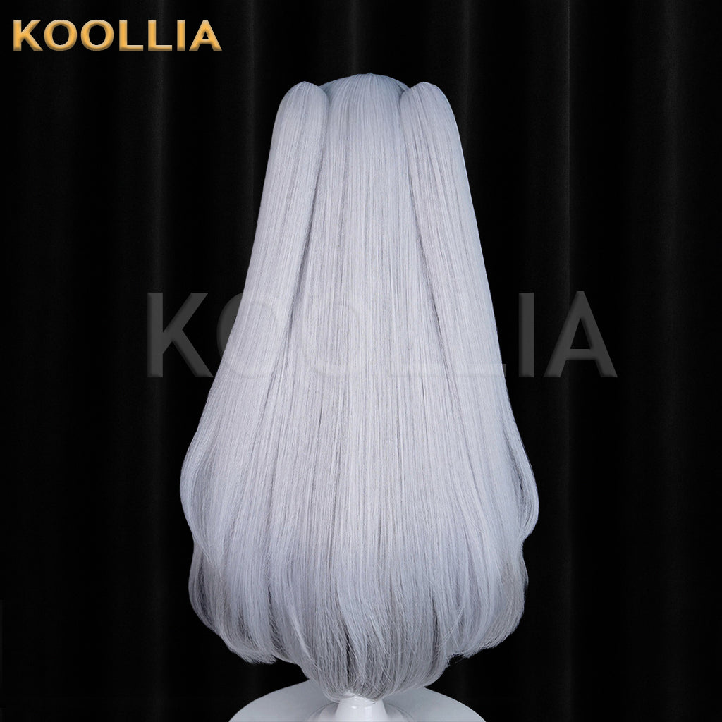 Zenless Zone Zero Lindvayne Silver‑Grey Wig Thick Mixed Fluffy Silk Detachable Tiger‑Clip Twin Ponytails Realistic Scalp Top Basic Wig