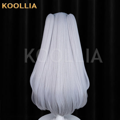 Zenless Zone Zero Lindvayne Silver‑Grey Wig Thick Mixed Fluffy Silk Detachable Tiger‑Clip Twin Ponytails Realistic Scalp Top Basic Wig