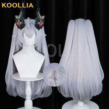 Zenless Zone Zero Lindvayne Silver‑Grey Wig Thick Mixed Fluffy Silk Detachable Tiger‑Clip Twin Ponytails Realistic Scalp Top Basic Wig