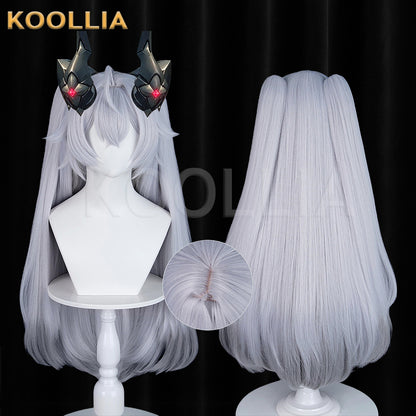 Zenless Zone Zero Lindvayne Silver‑Grey Wig Thick Mixed Fluffy Silk Detachable Tiger‑Clip Twin Ponytails Realistic Scalp Top Basic Wig