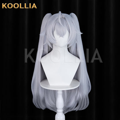 Zenless Zone Zero Lindvayne Silver‑Grey Wig Thick Mixed Fluffy Silk Detachable Tiger‑Clip Twin Ponytails Realistic Scalp Top Basic Wig