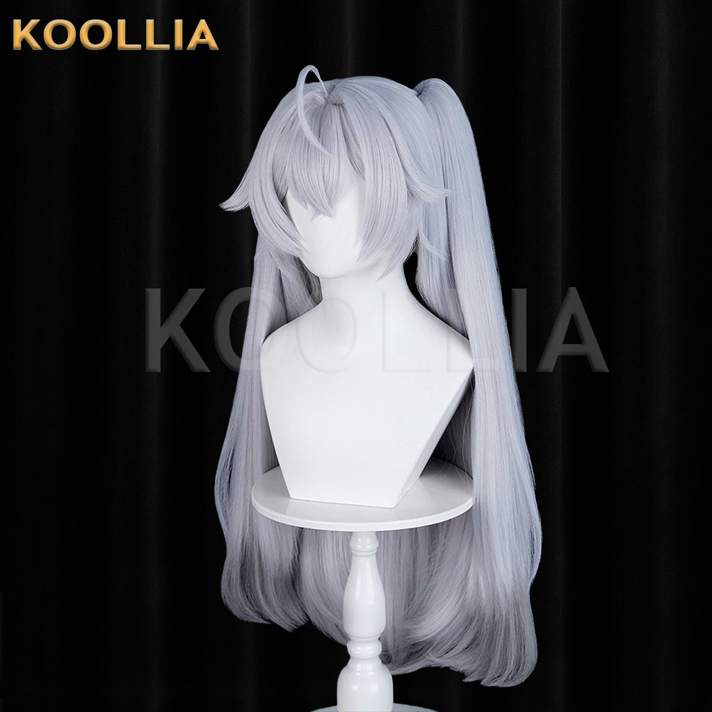 Zenless Zone Zero Lindvayne Silver‑Grey Wig Thick Mixed Fluffy Silk Detachable Tiger‑Clip Twin Ponytails Realistic Scalp Top Basic Wig