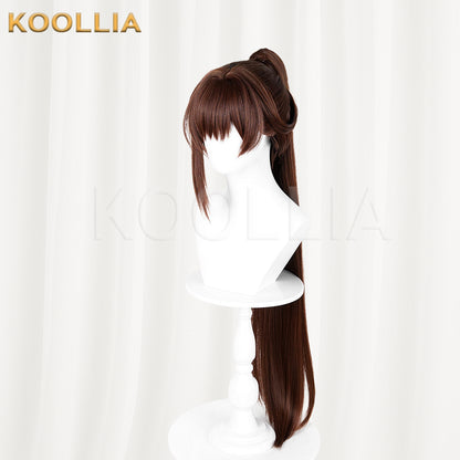 NIKKE Goddess of Victory Marciana Wig Chestnut Brown Realistic Scalp Top Detachable Straight Tiger‑clip Ponytail Basic Wig