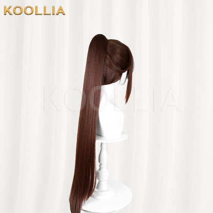 NIKKE Goddess of Victory Marciana Wig Chestnut Brown Realistic Scalp Top Detachable Straight Tiger‑clip Ponytail Basic Wig