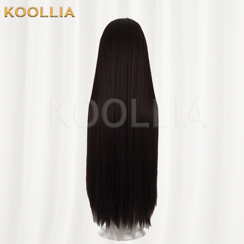 Goddess of Victory NIKKE Marciana Wig Dark Brown‑Black Inner Silver‑Grey Highlights Realistic Scalp Top Extra‑Long Straight Wig Basic Wig
