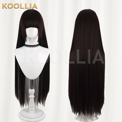 Goddess of Victory NIKKE Marciana Wig Dark Brown‑Black Inner Silver‑Grey Highlights Realistic Scalp Top Extra‑Long Straight Wig Basic Wig
