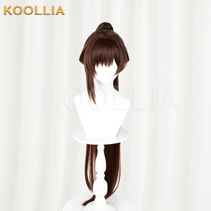NIKKE Goddess of Victory Marciana Wig Chestnut Brown Realistic Scalp Top Detachable Straight Tiger‑clip Ponytail Basic Wig