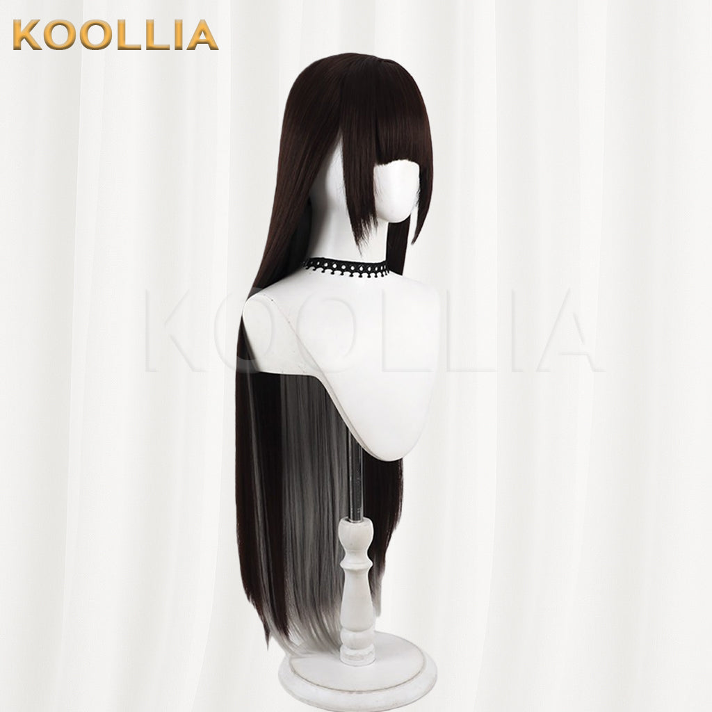 Goddess of Victory NIKKE Marciana Wig Dark Brown‑Black Inner Silver‑Grey Highlights Realistic Scalp Top Extra‑Long Straight Wig Basic Wig