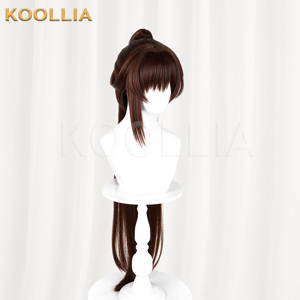 NIKKE Goddess of Victory Marciana Wig Chestnut Brown Realistic Scalp Top Detachable Straight Tiger‑clip Ponytail Basic Wig