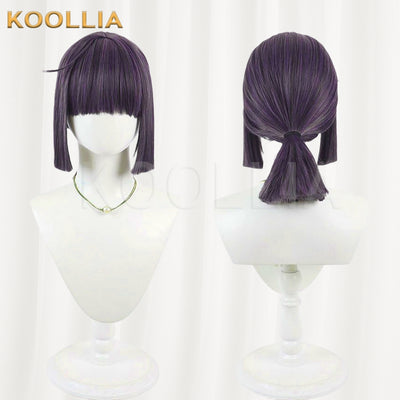 Blue Archive Mob Wig Deep Purple Multi‑Color Blended Realistic Scalp Top Pre‑Tied Low Ponytail Basic Wig