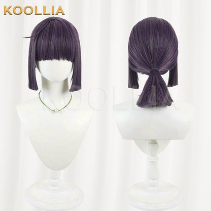 Blue Archive Mob Wig Deep Purple Multi‑Color Blended Realistic Scalp Top Pre‑Tied Low Ponytail Basic Wig