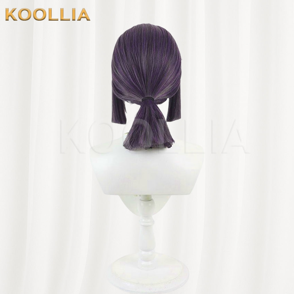 Blue Archive Mob Wig Deep Purple Multi‑Color Blended Realistic Scalp Top Pre‑Tied Low Ponytail Basic Wig