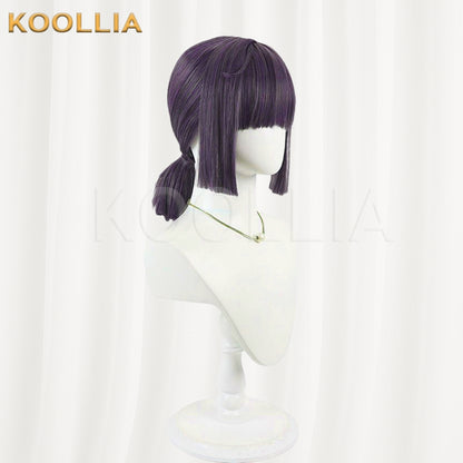 Blue Archive Mob Wig Deep Purple Multi‑Color Blended Realistic Scalp Top Pre‑Tied Low Ponytail Basic Wig